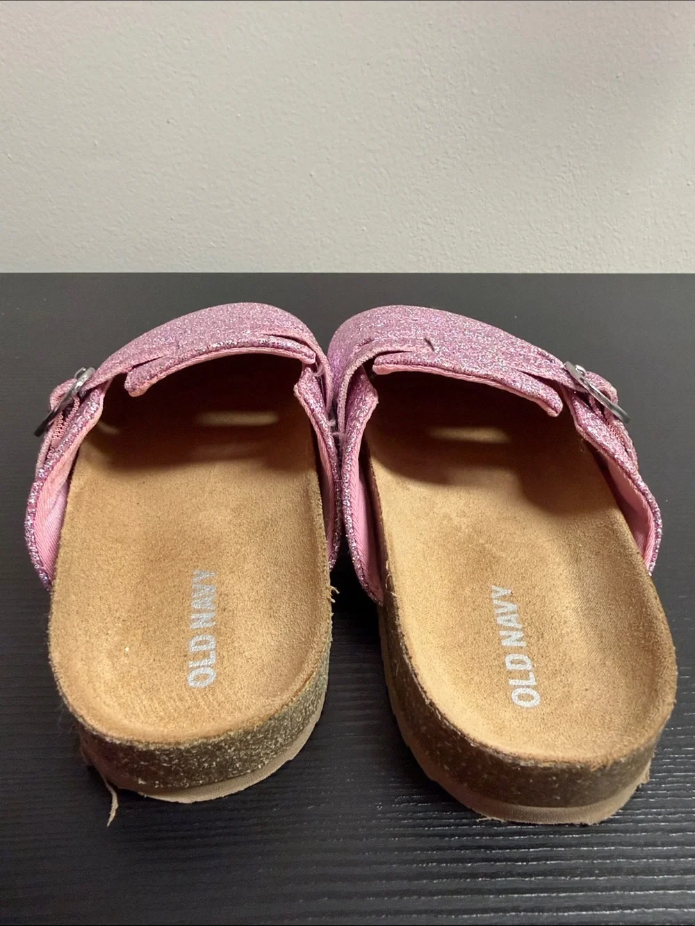 Old Navy Kids Pink Glitter Slip-On Buckle Clogs SZ 13